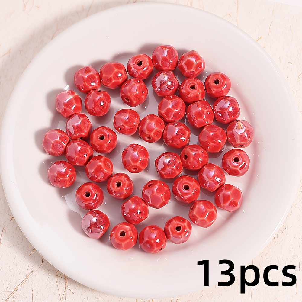 13pcs Ceramic Cut Face Round Beads for Handmade Jewellery Making
